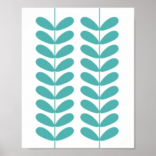 Turquoise Flower Buds Mid Century Modern Retro Poster (Voorkant)