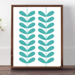 Turquoise Flower Buds Mid Century Modern Retro Poster