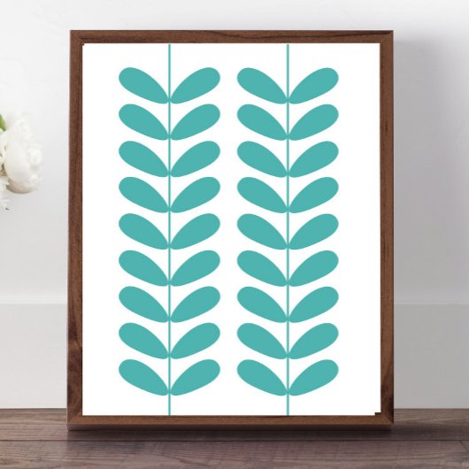 Turquoise Flower Buds Mid Century Modern Retro Poster