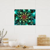 Turquoise Flower Fractal Poster (Keuken)