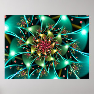 Turquoise Flower Fractal Poster