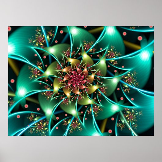 Turquoise Flower Fractal Poster (Voorkant)