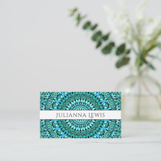 Turquoise Flower Mandala Visitekaartje (Staand voorkant)