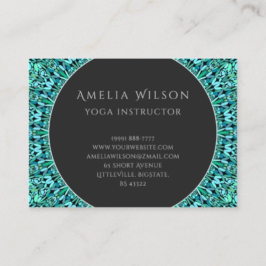 Turquoise Flower Mandala Visitekaartje (Achterkant)