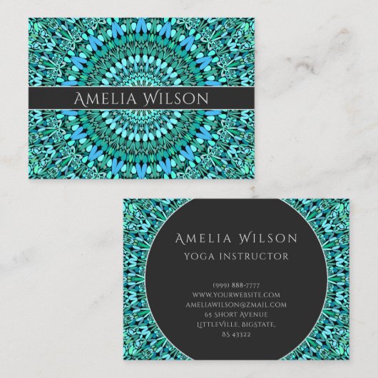 Turquoise Flower Mandala Visitekaartje (Voorkant / Achterkant)