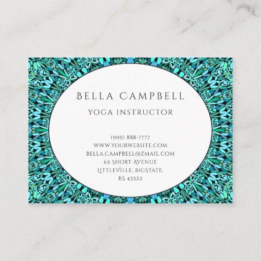 Turquoise Flower Mandala Visitekaartje (Achterkant)
