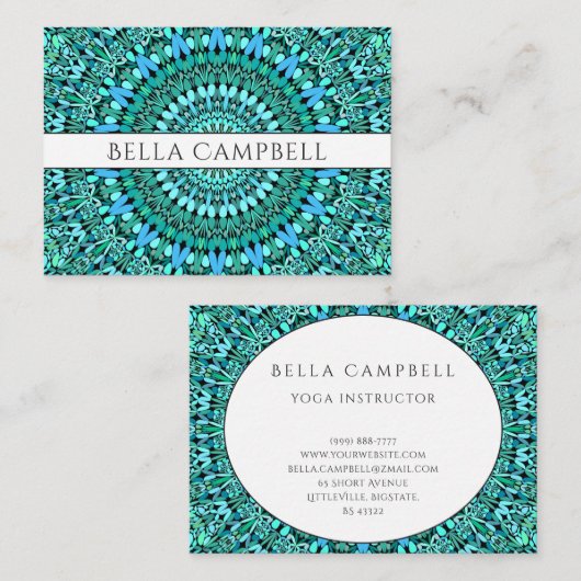 Turquoise Flower Mandala Visitekaartje (Voorkant / Achterkant)