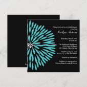 Turquoise Flower on Black Bridal Shower Invitation Kaart (Voorkant / Achterkant)