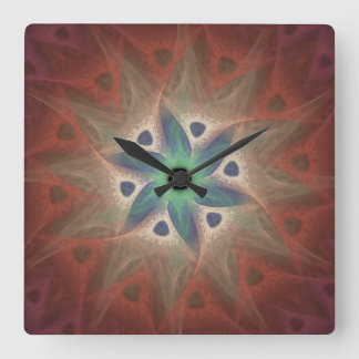 Turquoise Flower Wall Clock zonder cijfers Vierkante Klok