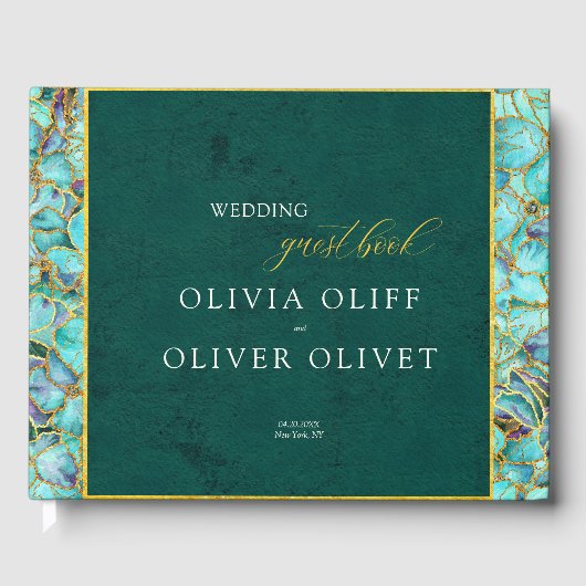 Turquoise Flowers Emerald Wedding Gastenboek (Voorkant)