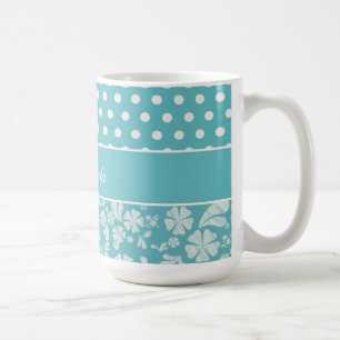 Turquoise Flowers en Polka Dots Koffiemok