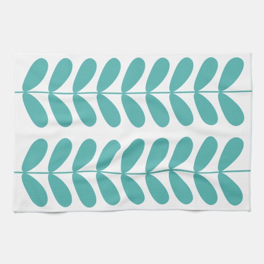 Turquoise Flowers Retro Mid Century Hand Towel Theedoek (Horizontaal)