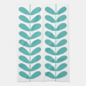 Turquoise Flowers Retro Mid Century Hand Towel Theedoek (Verticaal)