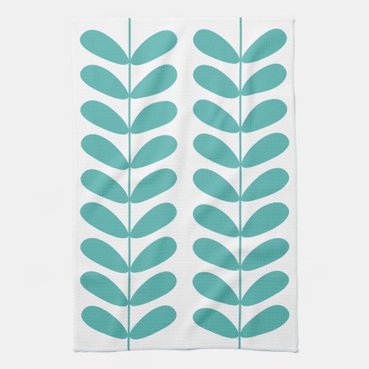 Turquoise Flowers Retro Mid Century Hand Towel Theedoek (Verticaal)