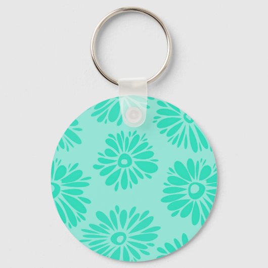 Turquoise Flowers Sleutelhanger (Voorkant)