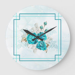 Turquoise Flowers Wall klok