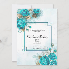 Turquoise Flowers Wedding Invitation Kaart