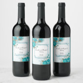 Turquoise Flowers Wine Label for Wedding Wijn Etiket (Flessen)