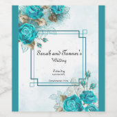 Turquoise Flowers Wine Label for Wedding Wijn Etiket (Enkel label)