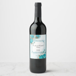 Turquoise Flowers Wine Label for Wedding Wijn Etiket