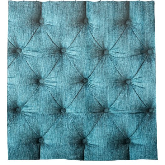 Turquoise fluwelen bank close-up douchegordijn (Voorkant)
