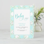 Turquoise Foliage Baby shower Invitation Kaart (Staand voorkant)