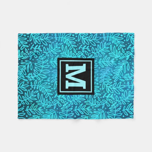 Turquoise foliage verlaat patroon modern monogram fleece deken (Voorkant (Horizontaal))