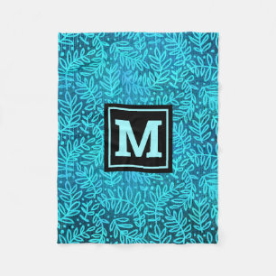 Turquoise foliage verlaat patroon modern monogram fleece deken