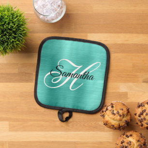 Turquoise Folie Fancy Monogram Pannenlap