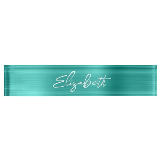 Turquoise Folie modern penseelscript Naambordje (Voorkant)