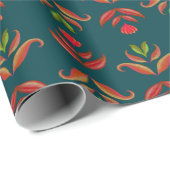 Turquoise Folk Art Floral Cozy & Rustige Kerstmis Cadeaupapier (Rol Hoek)