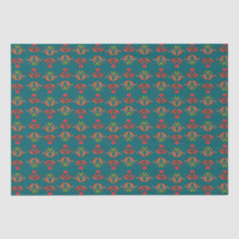Turquoise Folk Art Floral print Cozy Rustic herfst Tissuepapier