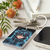 Turquoise Force: Anime-Style Manga Jongen Sleutelhanger (Voorkant Rechts)