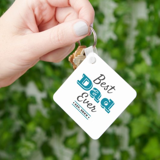 Turquoise foto Beste papa ooit typografie Modern Sleutelhanger (Hand)