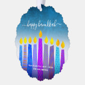 Turquoise foto Hanukkah Menorah Kaarsen Modern Ornament Kaart (Links)