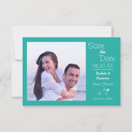 Turquoise Foto Horizontaal - 3x5 Bewaar de Datum Save The Date (Voorkant)