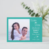 Turquoise Foto Horizontaal - 3x5 Bewaar de Datum Save The Date (Staand voorkant)