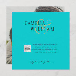 Turquoise Foto Huwelijksuitnodiging QR Code Bewaar