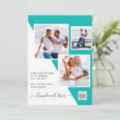 Turquoise Foto Huwelijksuitnodiging QR Code Bewaar Kaart (Staand voorkant)