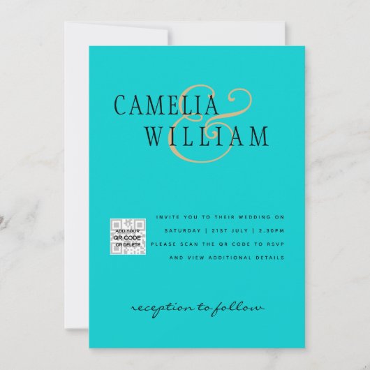 Turquoise Foto Huwelijksuitnodiging QR Code Bewaar Kaart (Voorkant)