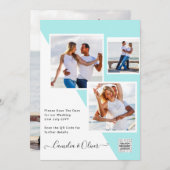 Turquoise Foto Huwelijksuitnodiging QR Code Bewaar Kaart (Voorkant / Achterkant)