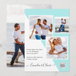 Turquoise Foto Huwelijksuitnodiging QR Code Bewaar Kaart