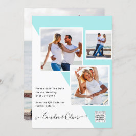 Turquoise Foto Huwelijksuitnodiging QR Code Bewaar Kaart