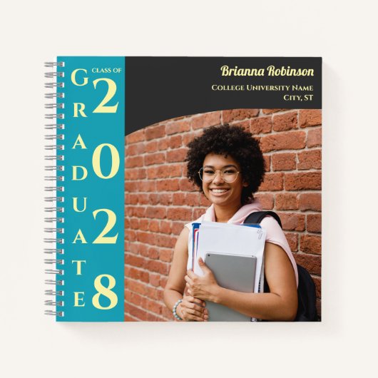 Turquoise Foto Moderne Afstuderen Notitieboek (Voorkant)