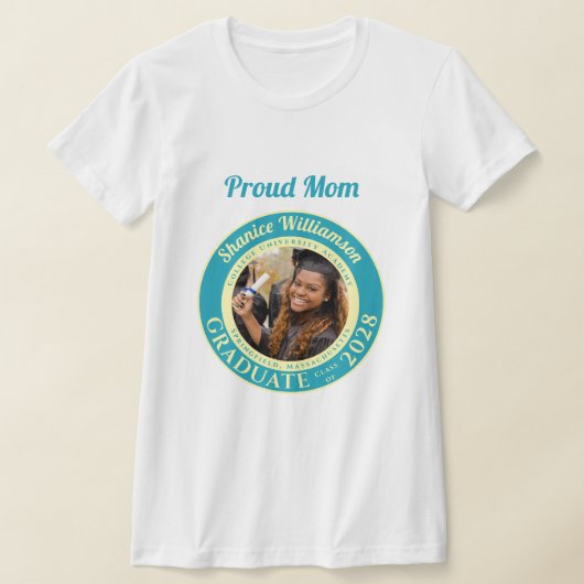 Turquoise Foto Moderne Afstuderen Trotse Moeder T-shirt (Laagn)
