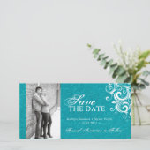 Turquoise foto Opslaan van de datum uitnodiging (Staand voorkant)