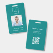 Turquoise fotonaam QR-code bedrijfslogo Badge (Voor- en achterkant)