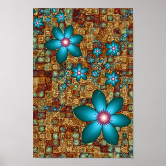 Turquoise Fractal Flowers Poster (Voorkant)
