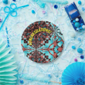 Turquoise Fractal Star Blast Gefeliciteerd Papieren Bordje (Feest)