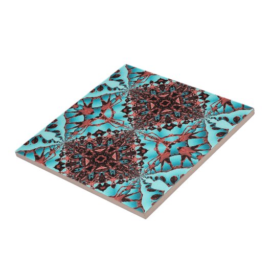 Turquoise Fractal Star Blast Tegeltje (Zijkant)